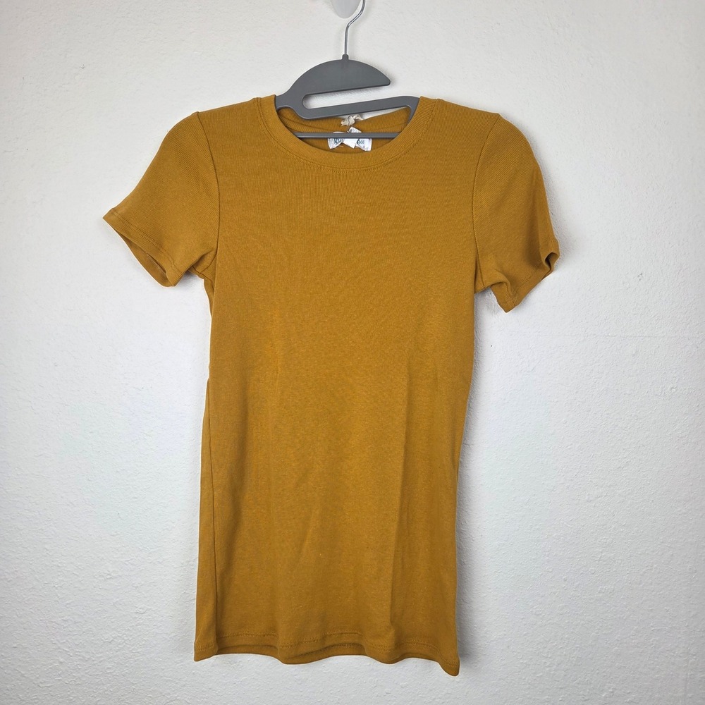 Grace & Lace Ribbed Knit Short‎ Sleeve T-Shirt Gold Women XS 20B132-73